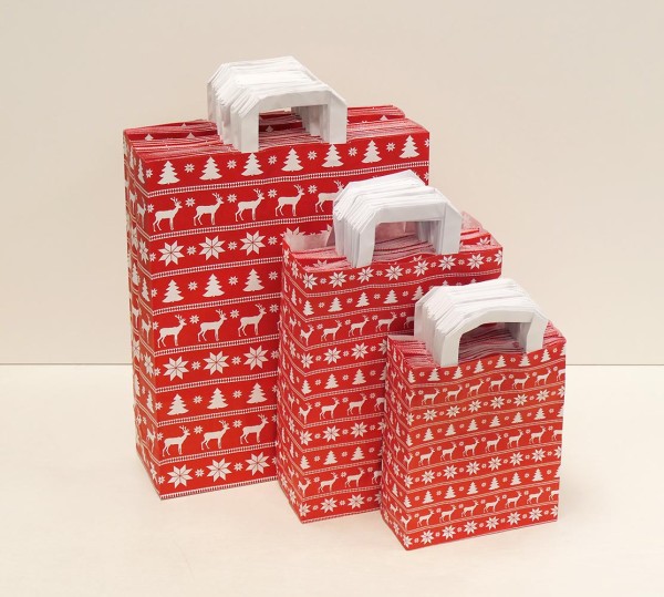 Weihnachts Papiertragetasche NORWAY in Rot mit Flachhenkel