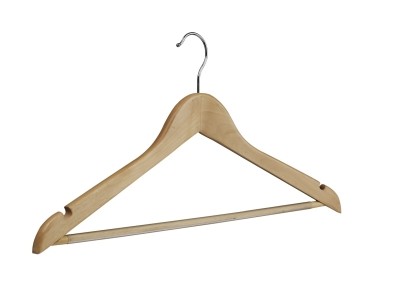 Holzkleiderbügel natur lackiert mit Rockeinkerbungen und rutschfestem Hosensteg (VE 100 Stück) Holzkleiderbügel natur lackiert mit Rockeinkerbungen und rutschfestem Hosensteg (VE 100 Stück)