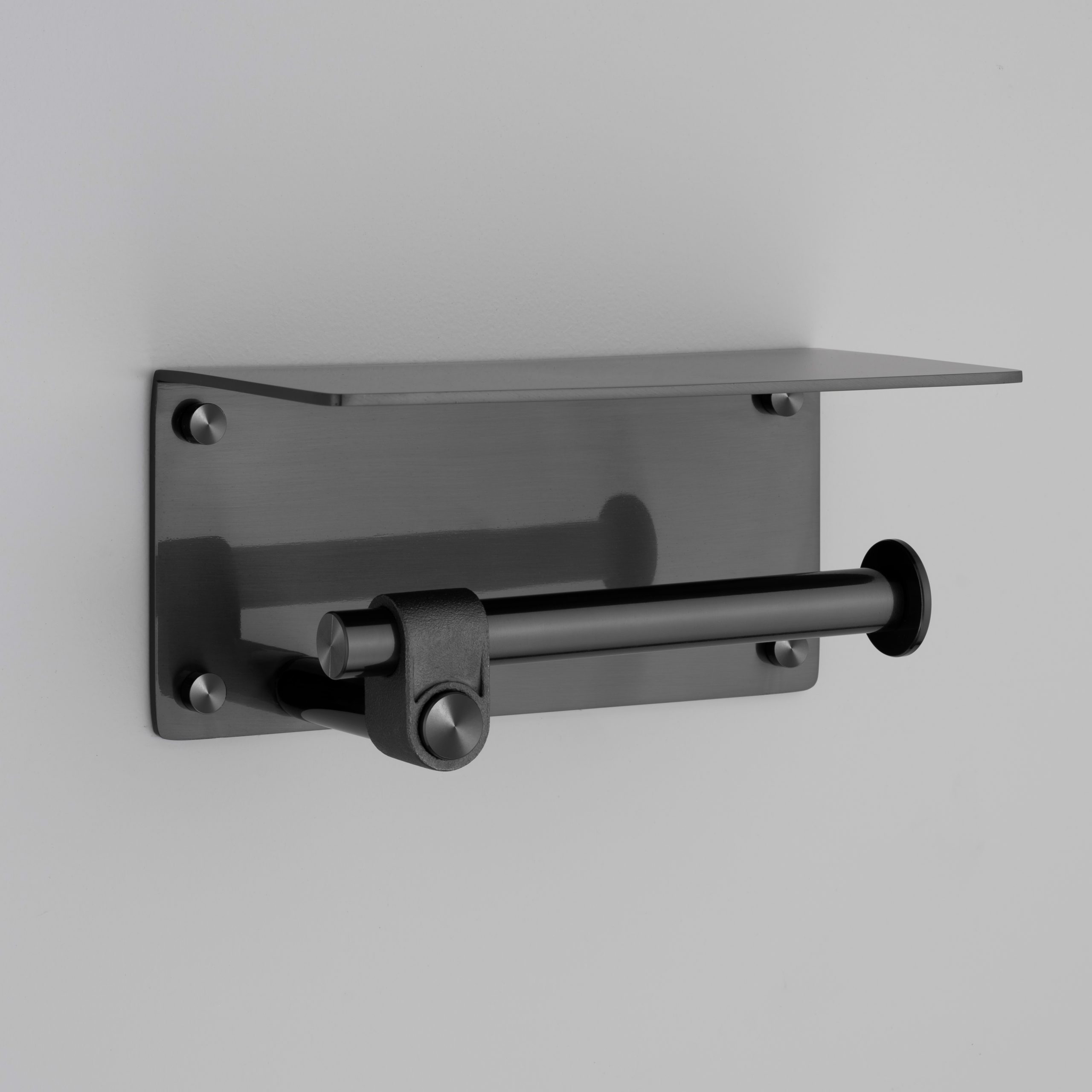 HALTER FÜR TOILETTENPAPIER / MIT ABLAGE / CAST / GUN METALL