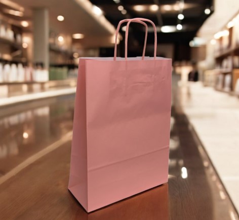 Rosa Papiertragetasche mit Papierkordel in zwei verschiedenen Größen