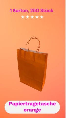 Einfarbige Papiertragetasche in leuchtendem Orange mit Papierkordel
