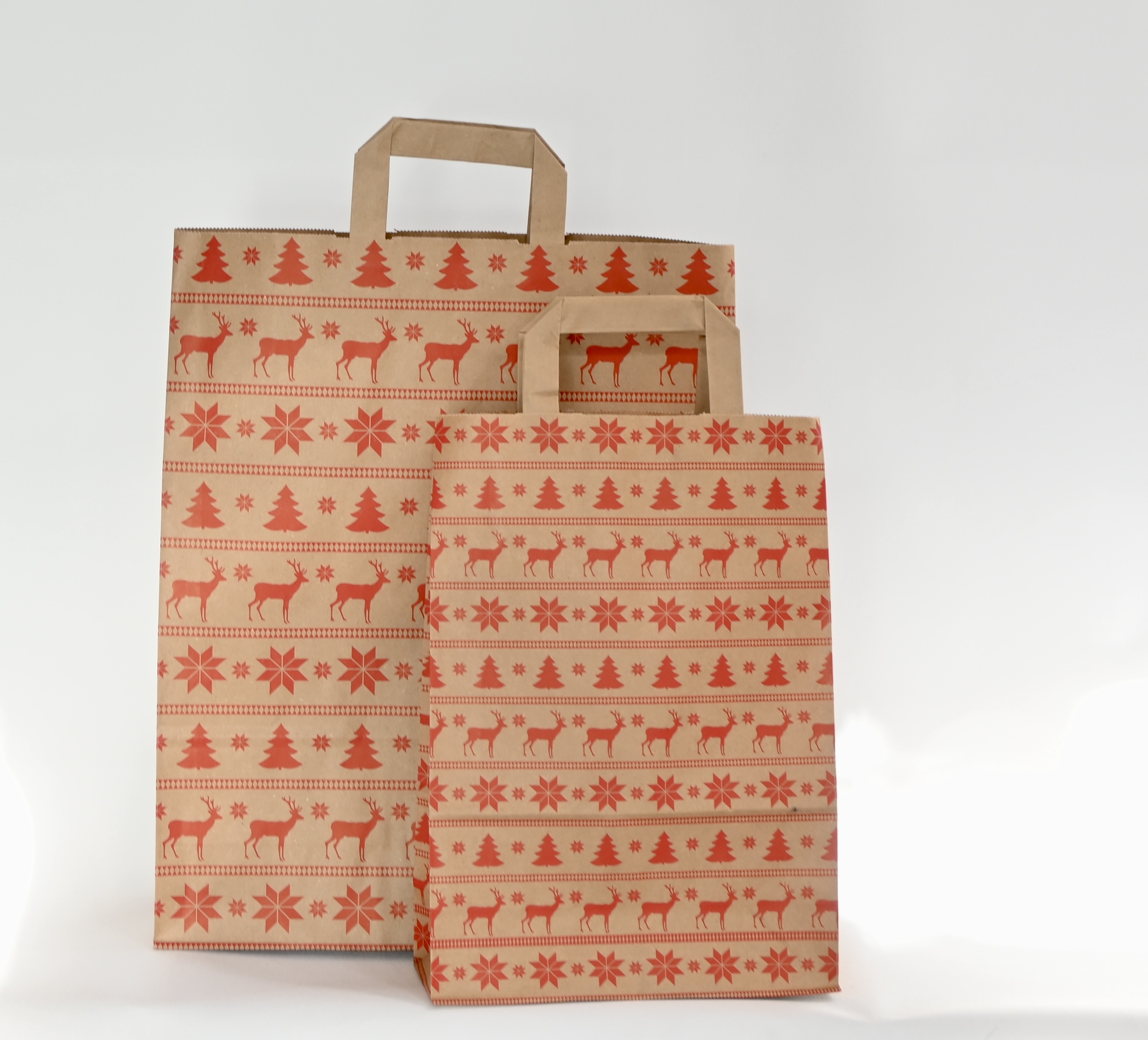 Weihnachts Papiertragetasche NORWAY Natur zweifarbig mit Flachhenkel