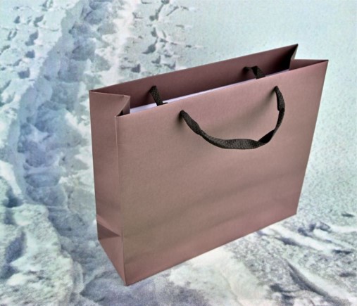 Braune Papiertragetaschen mit Baumwollband in allen Größen 24, 30 und 42 cm, 10 Stück