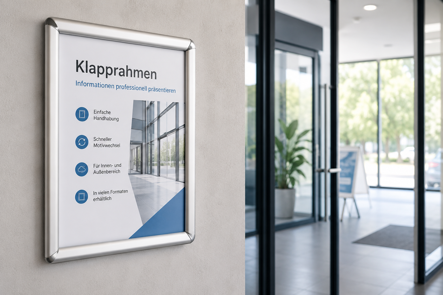 Klapprahmen aus Aluminium in den Formaten DIN A0 bis DIN A4 für Poster, Plakate und Informationen