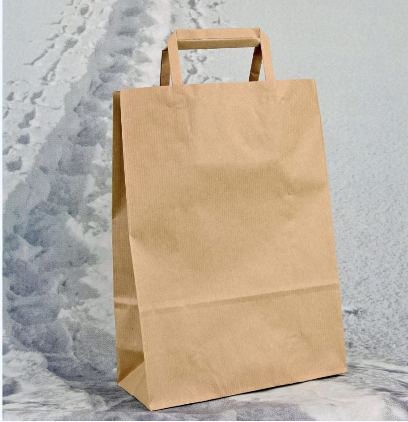 Papiertragetasche kraftbraun einfarbig mit Flachhenkel, 25 Stück, robuste Papiertüte für Einzelhandel und Geschenke