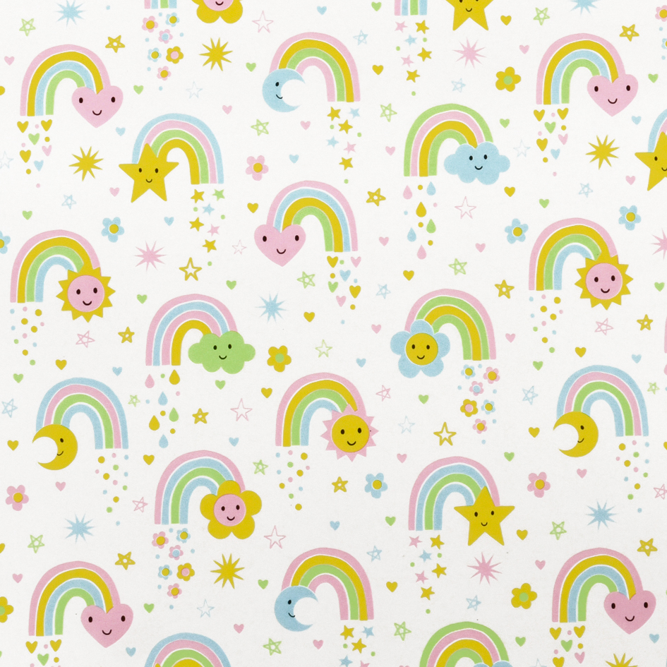 Kinder Geschenkpapier Regenbogen 50 cm x 50 m für Großhändler, buntes Regenbogen-Motiv für Babyzimmer oder Kinderparty