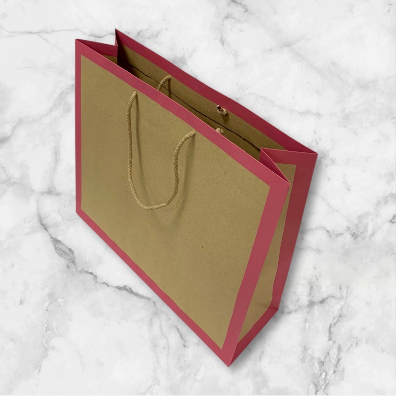 Seitenansicht Papiertragetasche Frame-Pink klein 30x12x26,5 cm, Baumwollkordel