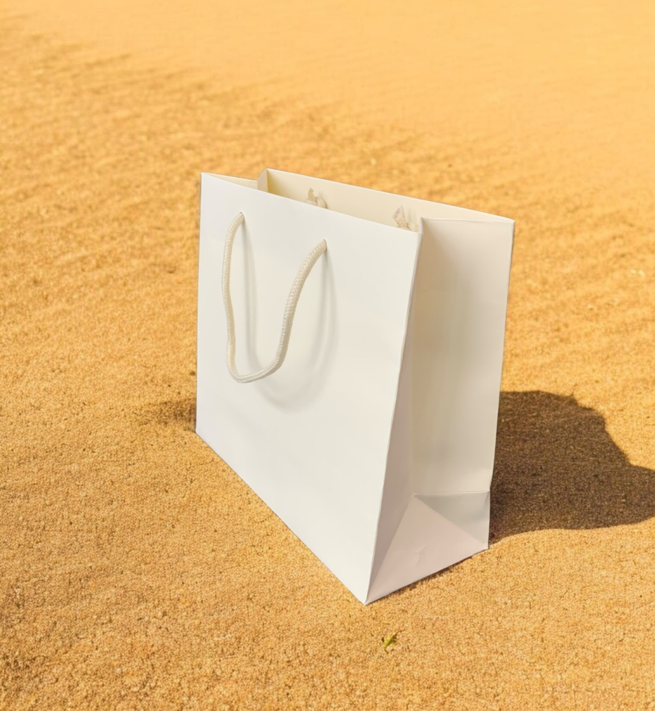 Detailansicht Baumwollkordel der Papiertragetasche Sahara FT Sand, stabile Tragegriffe