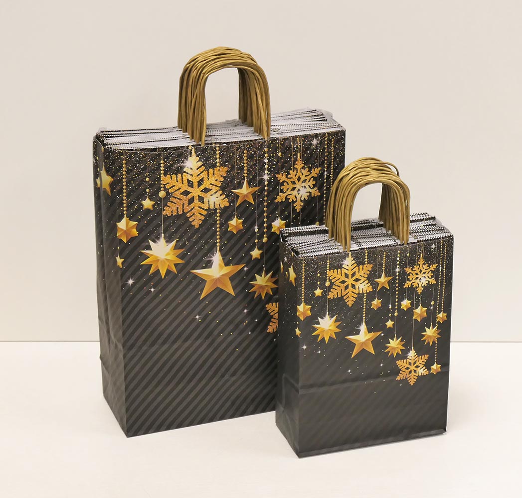 Papiertragetasche STARS mit bunten Sternen und Papierkordel