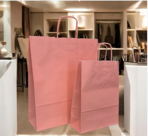 Große Papiertragetasche Rosa mit Papierkordel, Draufsicht von oben, 36 x 12 x 41 cm, 25 Stück pro Packung