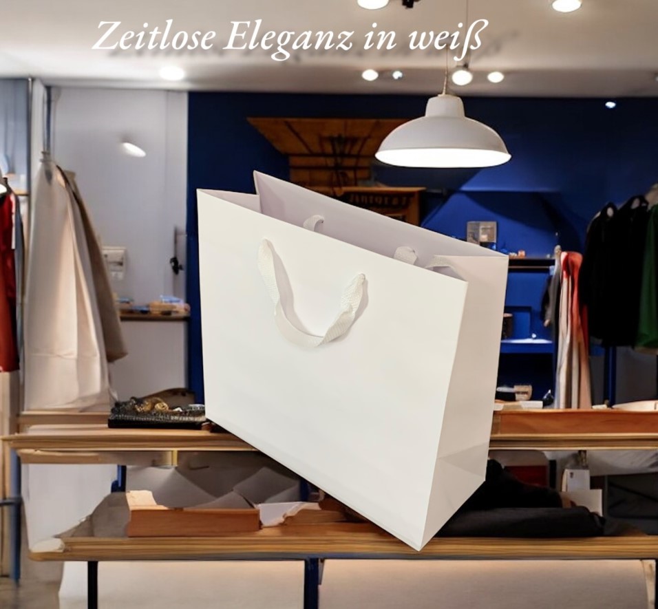 Weiße Papiertragetasche aus 170 g Papier mit Baumwollband