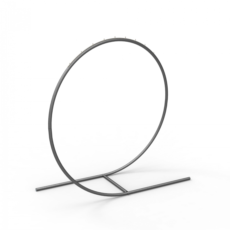 Abhängeständer Rundbogen, Rundrohr Ø30 mm, Höhe 160 cm, Länge 160 cm, Breite 55 cm, stabiler Stellteller – seitliche Ansicht für Präsentation von Kleidung.